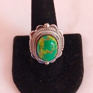 Mojave Green Turquoise 10.50 ctw Floral Ring in Stainless Steel